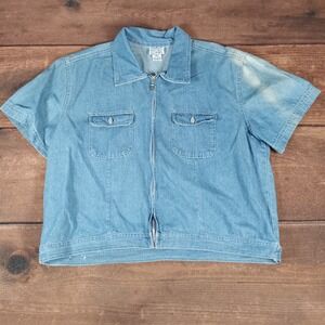 Street Blues Women Denim Jean Short Sleeve Zip Up Jacket 18W